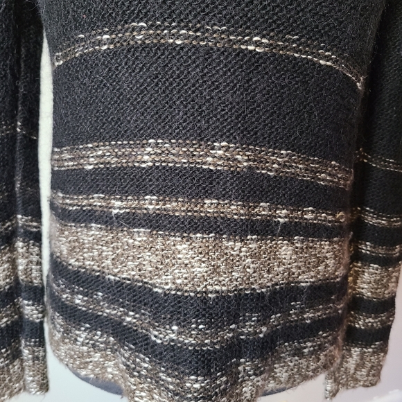 Black Brown Cowl Neck Knit Alpaca Wool Blend Neutral Cozy Sweater Womens Medium - Picture 2 of 9